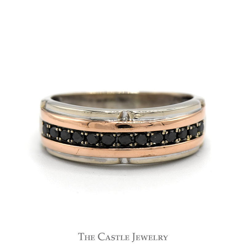 Men's 1/2cttw Black Diamond Wedding Band in Two Tone 10k White & Rose Gold