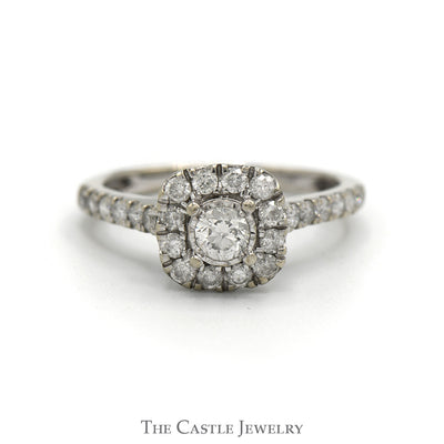Illusion Set Diamond Engagement Ring with Diamond Halo and Accented Sides in 10k White Gold