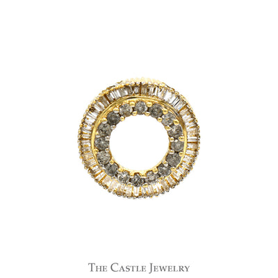 1/2cttw Round & Baguette Diamond Open Circle Pendant in 10k Yellow Gold