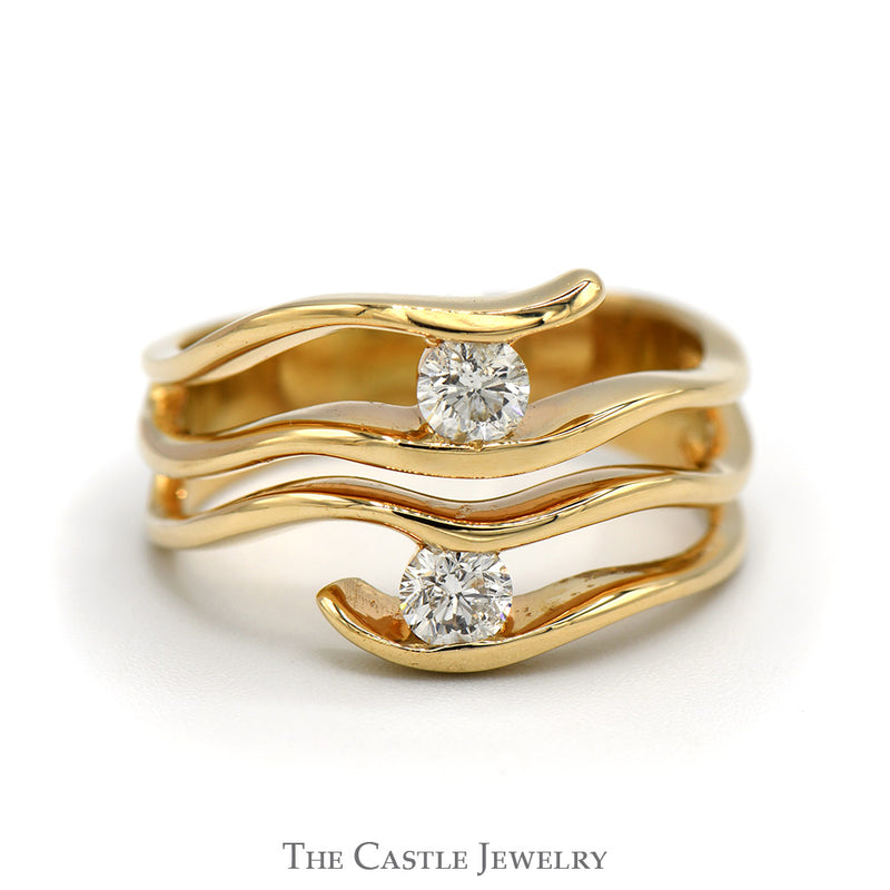 Open Wavy Multi Row Ring with 1/2cttw Diamond Accents in 14k Yellow Gold