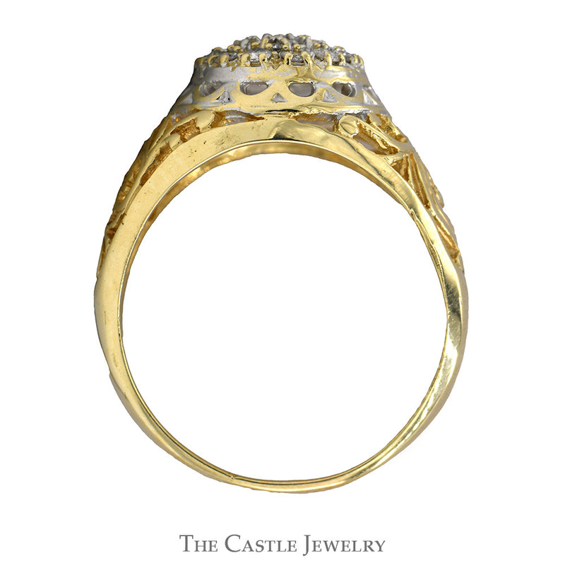 Diamond Kentucky Cluster Ring with Open Filigree Sides in 10k Yellow Gold