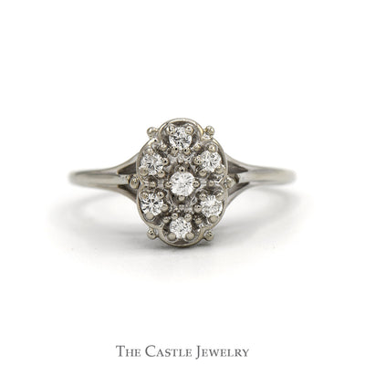 1/4cttw Oval Shaped 7 Diamond Cluster Ring in 14k White Gold