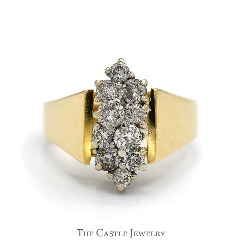 Double Row .98cttw Diamond Cluster Ring in 14k Yellow Gold Cathedral Mounting