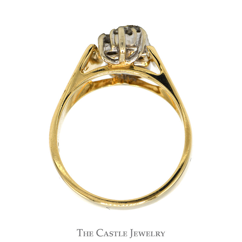 Double Row .98cttw Diamond Cluster Ring in 14k Yellow Gold Cathedral Mounting