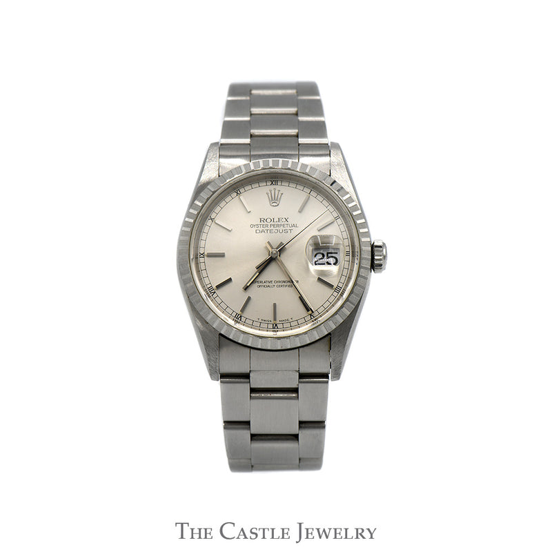 Rolex Datejust 16220 36mm with Silver Roman Numeral Dial & Oyster Bracelet in Stainless Steel