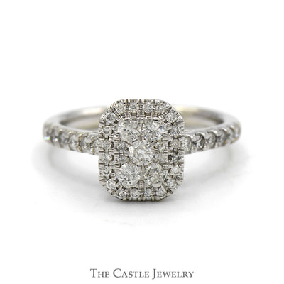 Rectangular Shaped Diamond Cluster Ring with Diamond Accented Sides in 10k White Gold