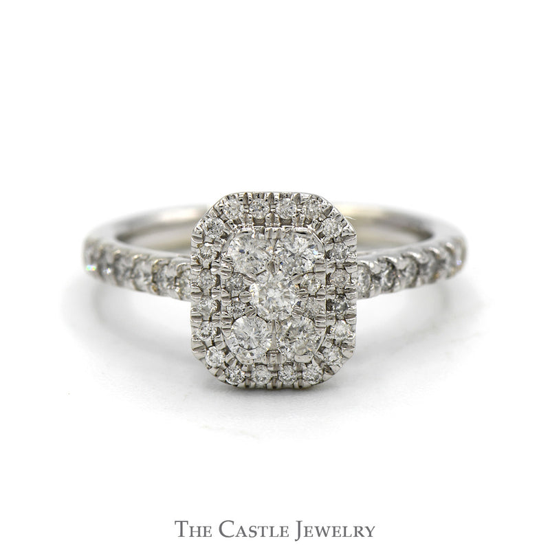 Rectangular Shaped Diamond Cluster Ring with Diamond Accented Sides in 10k White Gold