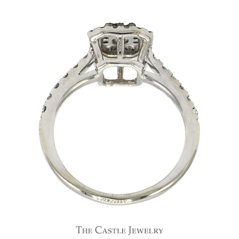 Rectangular Shaped Diamond Cluster Ring with Diamond Accented Sides in 10k White Gold