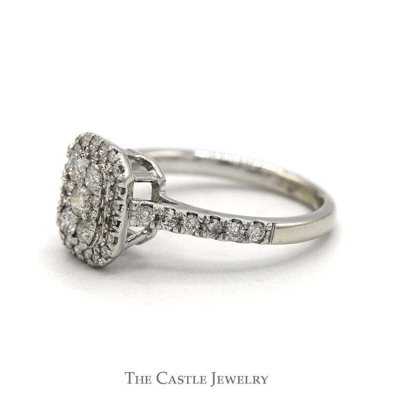 Rectangular Shaped Diamond Cluster Ring with Diamond Accented Sides in 10k White Gold