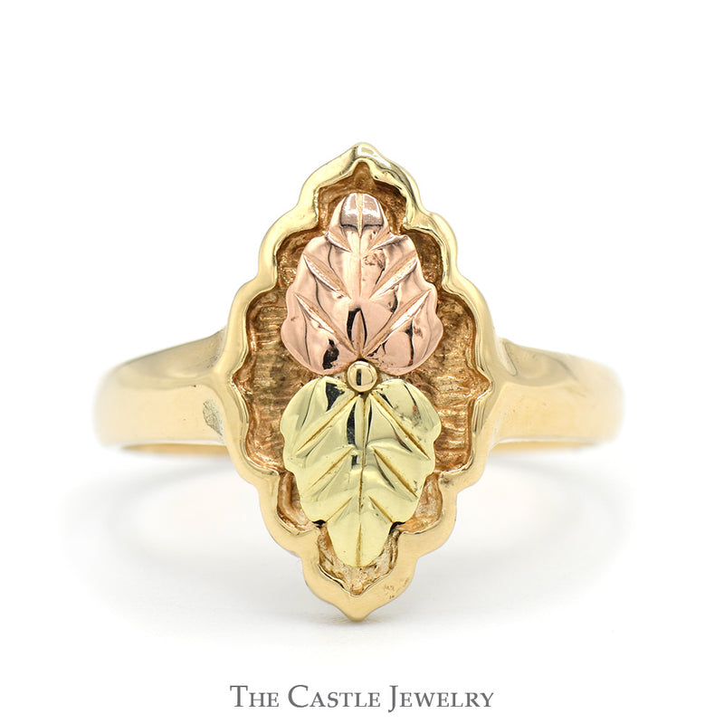 Two Toned Double Leaf Designed Ring in 10k Yellow & Rose Gold