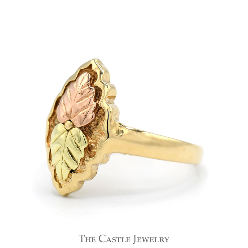Two Toned Double Leaf Designed Ring in 10k Yellow & Rose Gold