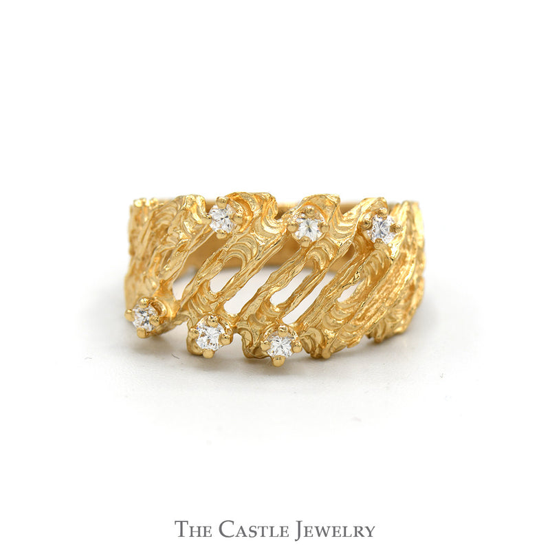 Open Nugget Designed Ring with Cubic Zirconia Accents in 14k Yellow Gold