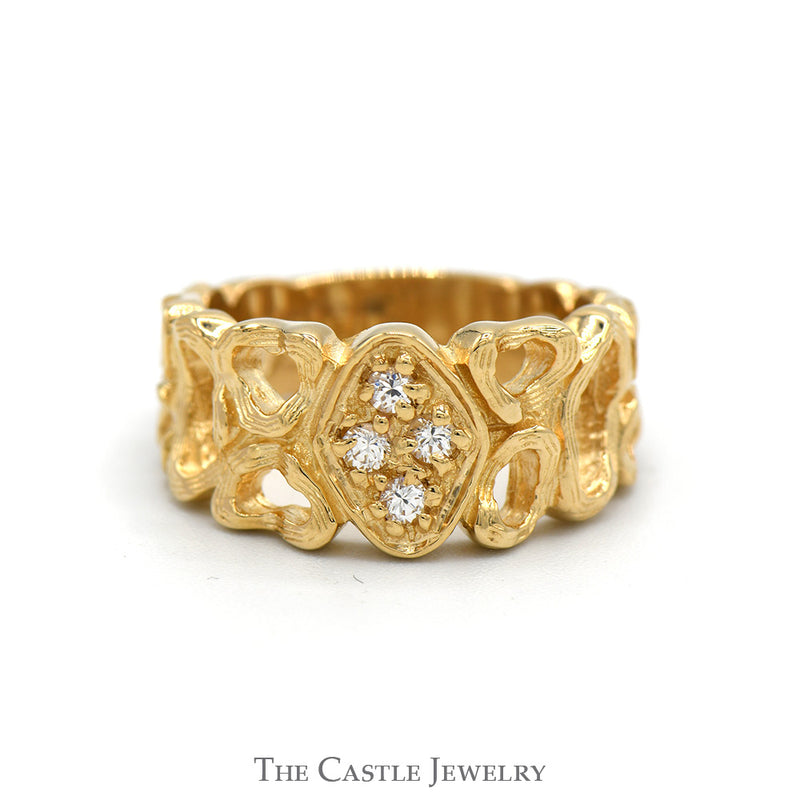 Open Nugget Style Ring with Cubic Zirconia Cluster in 14k Yellow Gold