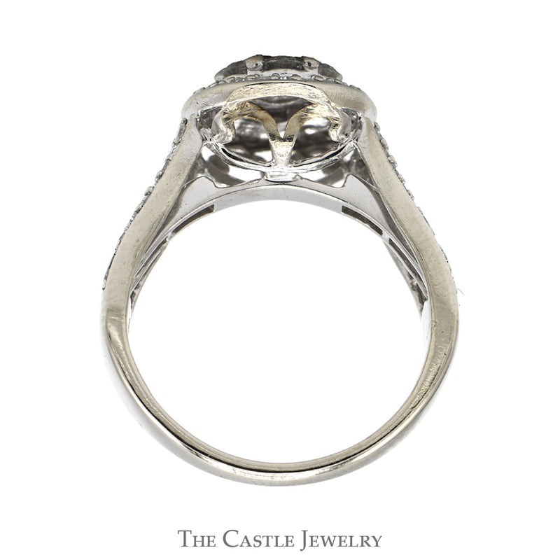 1cttw Round Diamond Cluster Engagement Ring with Diamond Halo & Accented Sides in 14k White Gold
