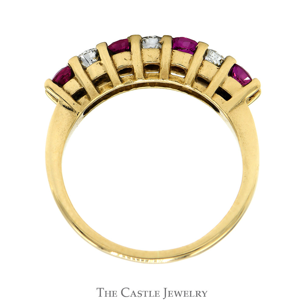Ruby Band Ring With 0.10Ct Diamonds In 9ct Yellow Gold