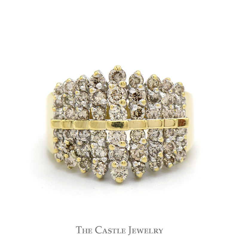 1.5cttw Multi Row Diamond Cluster Ring in 14k Yellow Gold