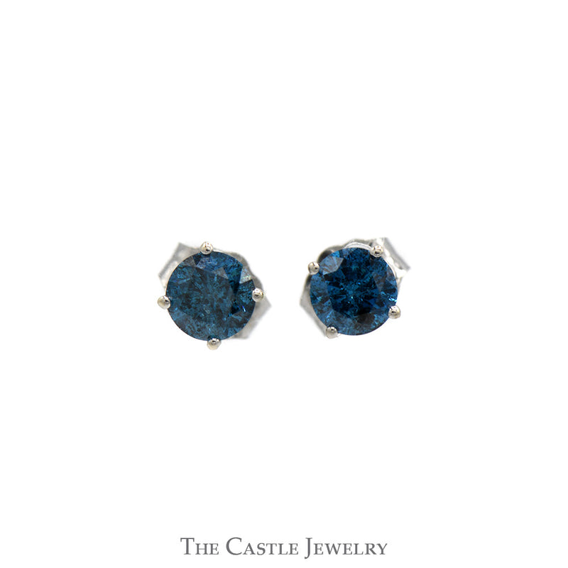 1/2cttw Round Blue Diamond Stud Earrings in 14k White Gold