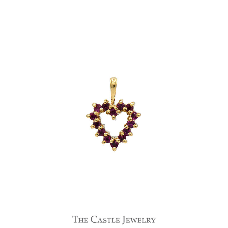 Double Sided Open Heart Pendant with Rubies and Diamonds in 10k Yellow Gold