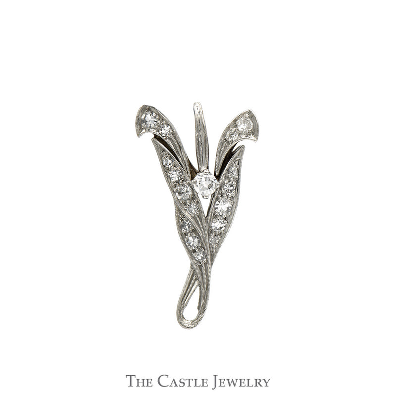 Free Form Designed Leaf Pendant with Diamond Accents in 10k White Gold