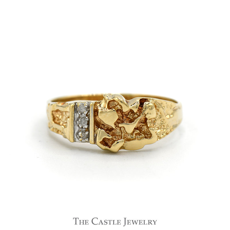 Nugget Designed Ring with Diamond Accents in 10k Yellow Gold