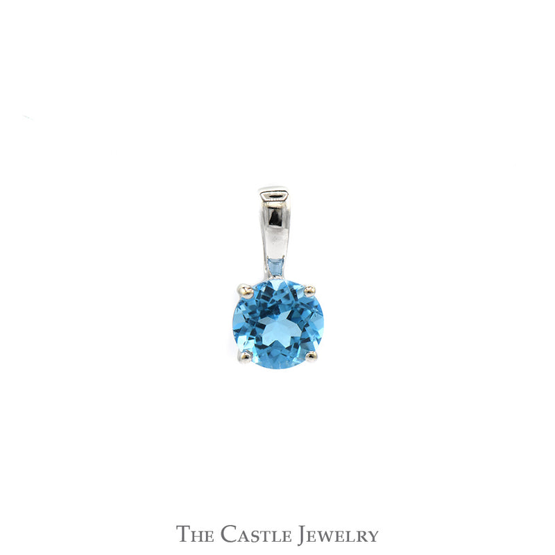 Round Blue Topaz Solitaire Pendant in 14k White Gold 4 Prong Mount