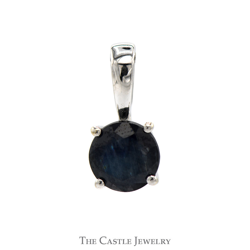 Round Sapphire Solitaire Pendant in 14k White Gold 4 Prong Mounting