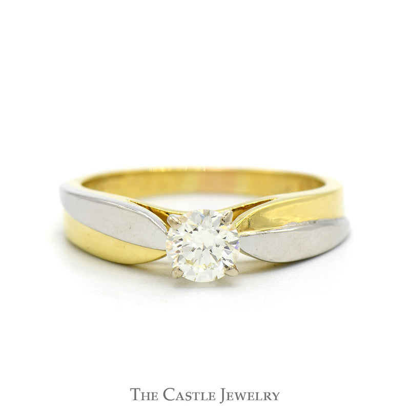1/2ct Round Diamond Solitaire Engagement Ring in Two Tone 18k Yellow Gold & Platinum