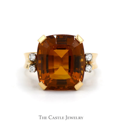 Fancy Cut Citrine Ring with Diamond Accents in 18k Yellow Gold
