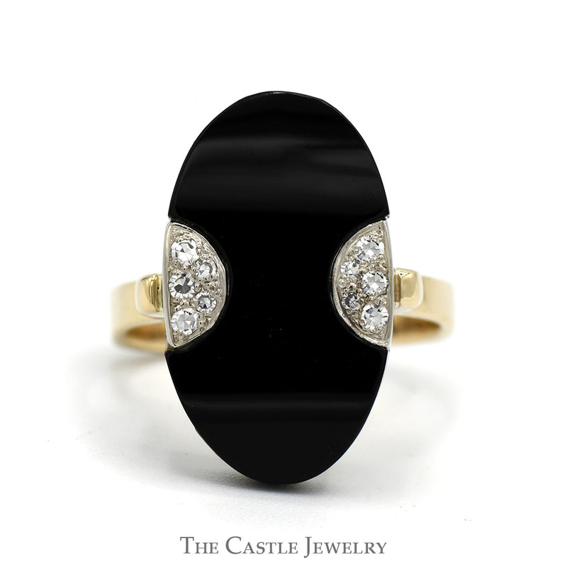 Oval Black Onyx Ring with Diamond Accents in 14k Yellow Gold