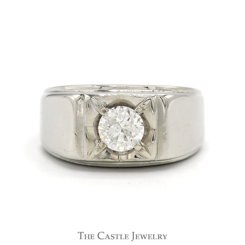 3/4ct Round Brilliant Cut Diamond Men's Ring in 14k White Gold