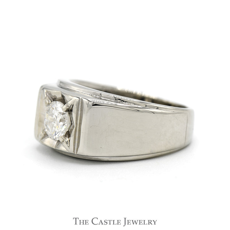 3/4ct Round Brilliant Cut Diamond Men's Ring in 14k White Gold