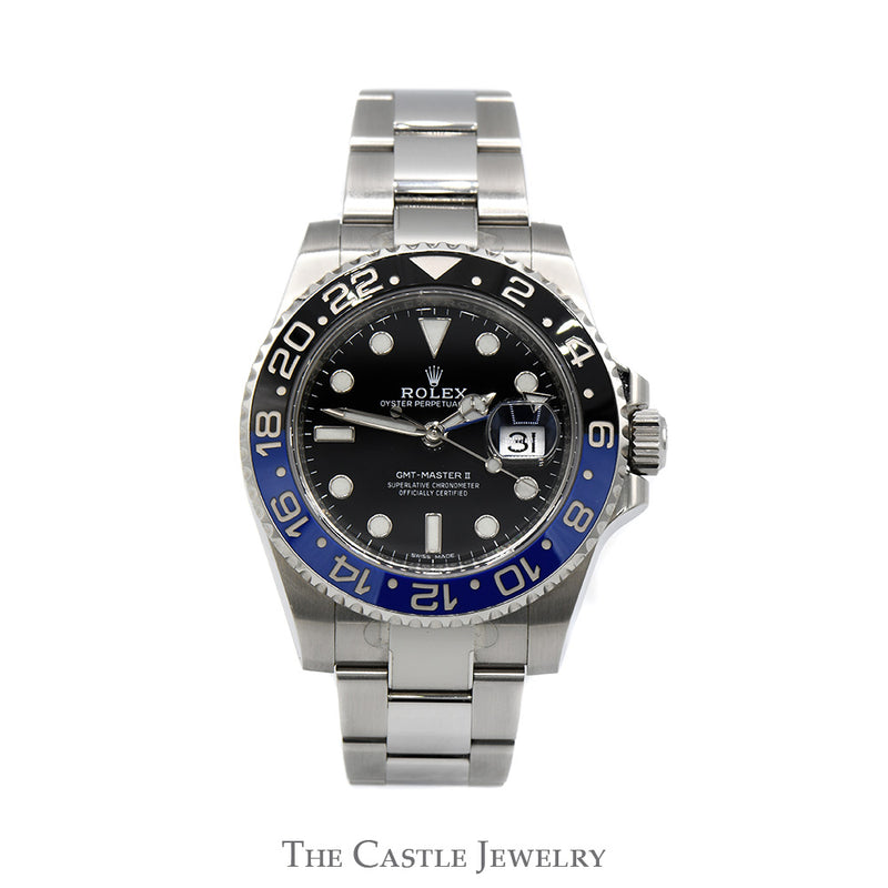 Stainless Steel Rolex GMT Master II Batman Dial 40mm Quick Set with Oyster Bracelet & Blue/Black Bezel