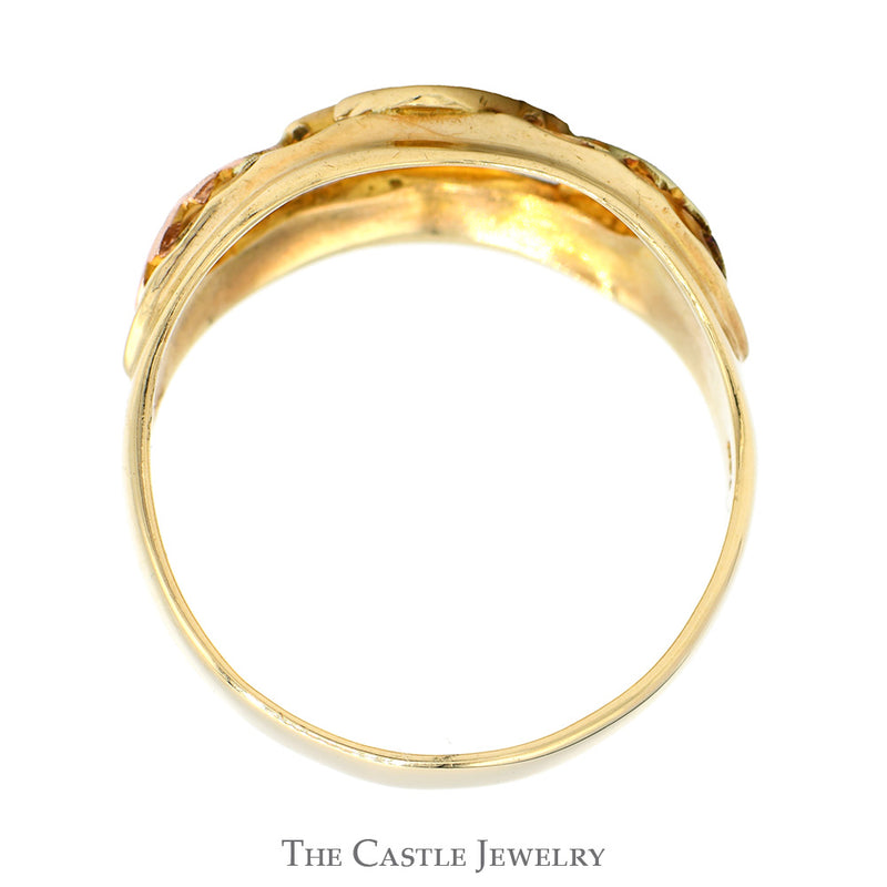 Tri Toned Gold Harley Davidson Ring with Leaf Accented Sides in 10k Yellow, Rose & White Gold