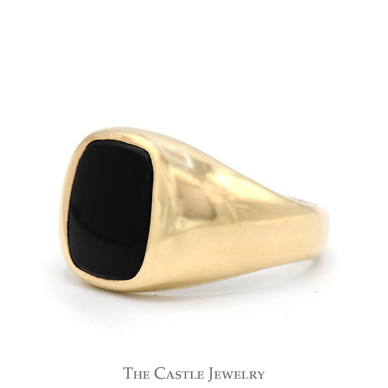 Squared Black Onyx Ring with Polished Tapered Sides in 10k Yellow Gold