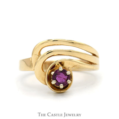 Round Ruby Solitaire Ring with Open Swirled Design in 10k Yellow Gold