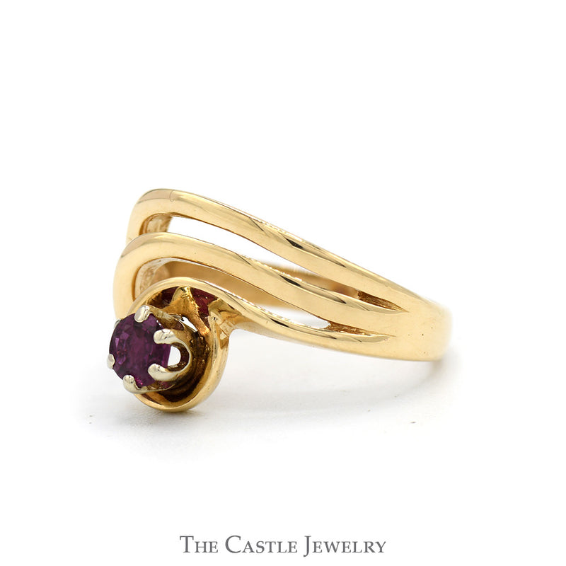Round Ruby Solitaire Ring with Open Swirled Design in 10k Yellow Gold