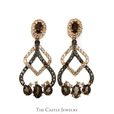 Smokey Quartz & Chocolate Diamond Le Vian Designer Chandelier Earrings in 14k Rose Gold