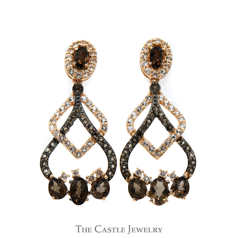 Smokey Quartz & Chocolate Diamond Le Vian Designer Chandelier Earrings in 14k Rose Gold