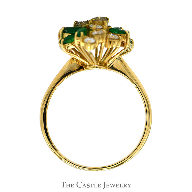 Marquise Cut Emerald & Round Diamond Cluster Ring in 18k Yellow Gold