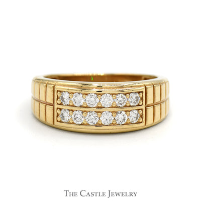 1/2cttw Double Row Diamond Cluster Band with Grooved Sides in 10k Yellow Gold