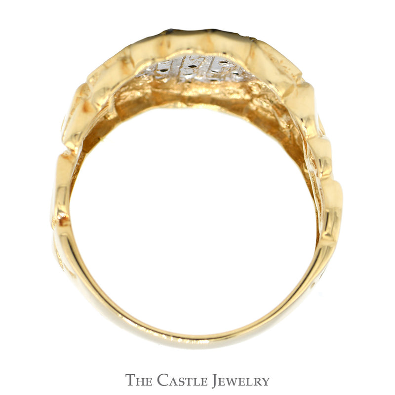 Oval Shaped Diamond Cluster Ring with Nugget Textured Sides in 10k Yellow Gold