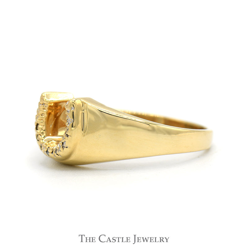 Horseshoe Ring with Illusion Diamonds & Polished Sides in 10k Yellow Gold