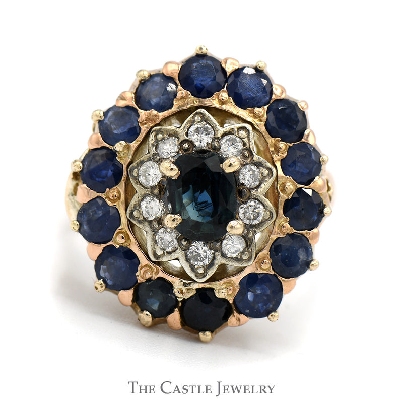 Oval Shaped Sapphire & Diamond Cluster Ring in 14k Rose Gold
