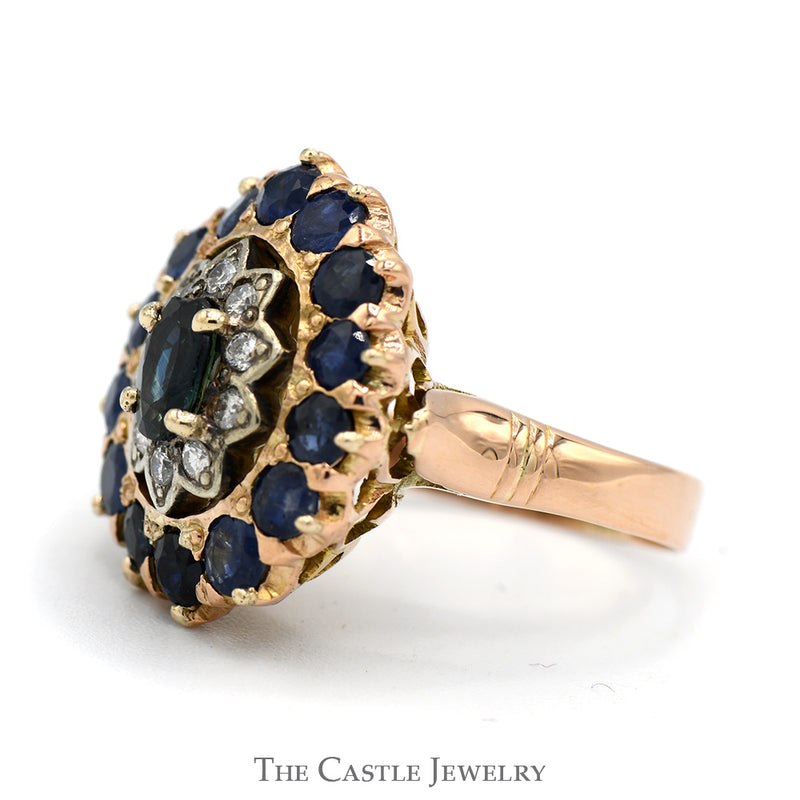 Oval Shaped Sapphire & Diamond Cluster Ring in 14k Rose Gold