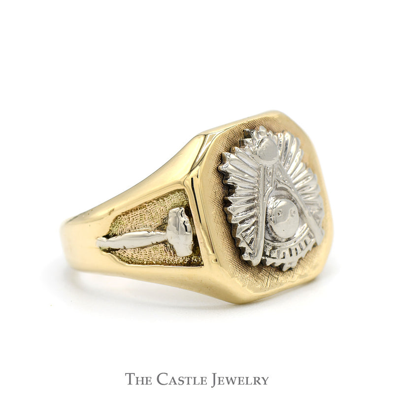 Two Toned Masonic Ring in 10k White & Yellow Gold
