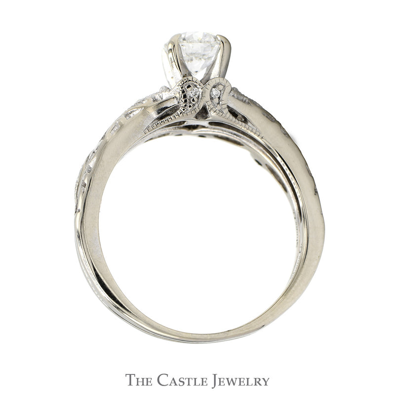 Shane & Co. Designer Round Diamond Bridal Set in Floral Mounting with Soldered Matching Band in 14k White Gold