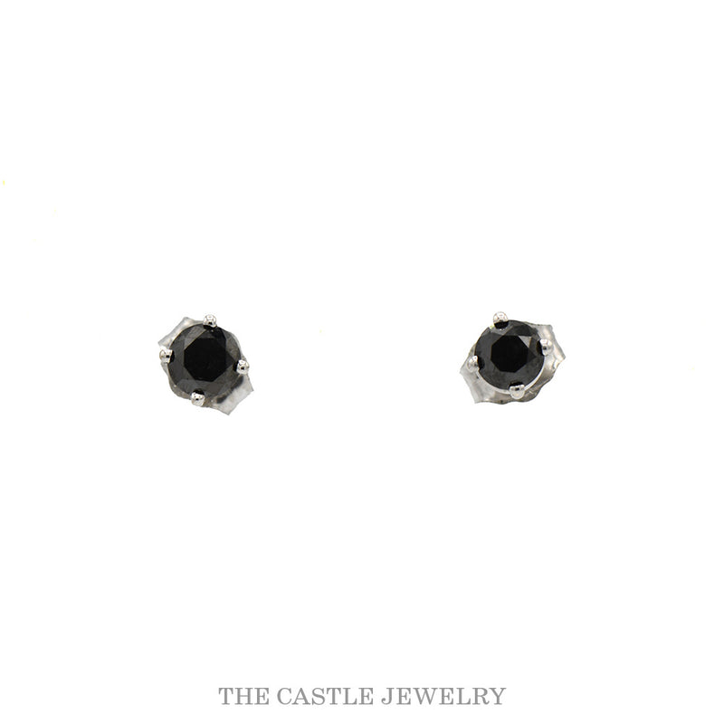 .40cttw Round Black Diamond Stud Earrings in 10k White Gold with Butterfly Push Backs