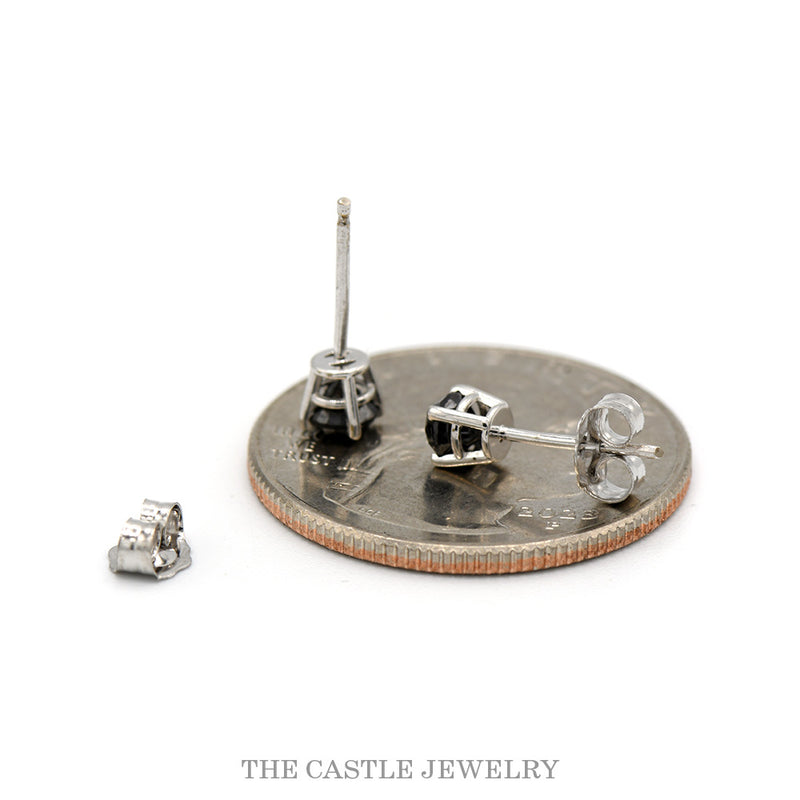 .40cttw Round Black Diamond Stud Earrings in 10k White Gold with Butterfly Push Backs