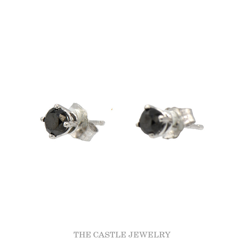 .40cttw Round Black Diamond Stud Earrings in 10k White Gold with Butterfly Push Backs