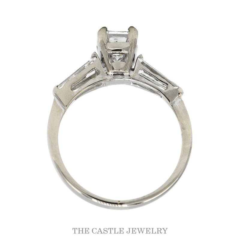14K White Gold 1.02ct VS2 Radiant Cut Diamond Engagement Ring with Baguette Sides